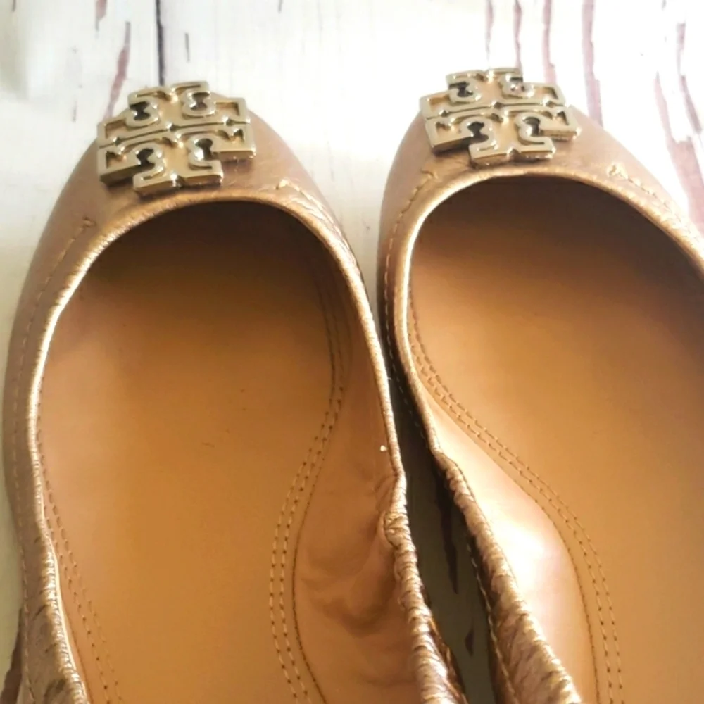Tory Burch Metallic Rose Gold Flats Loafers Womens Shoes Size 6.5